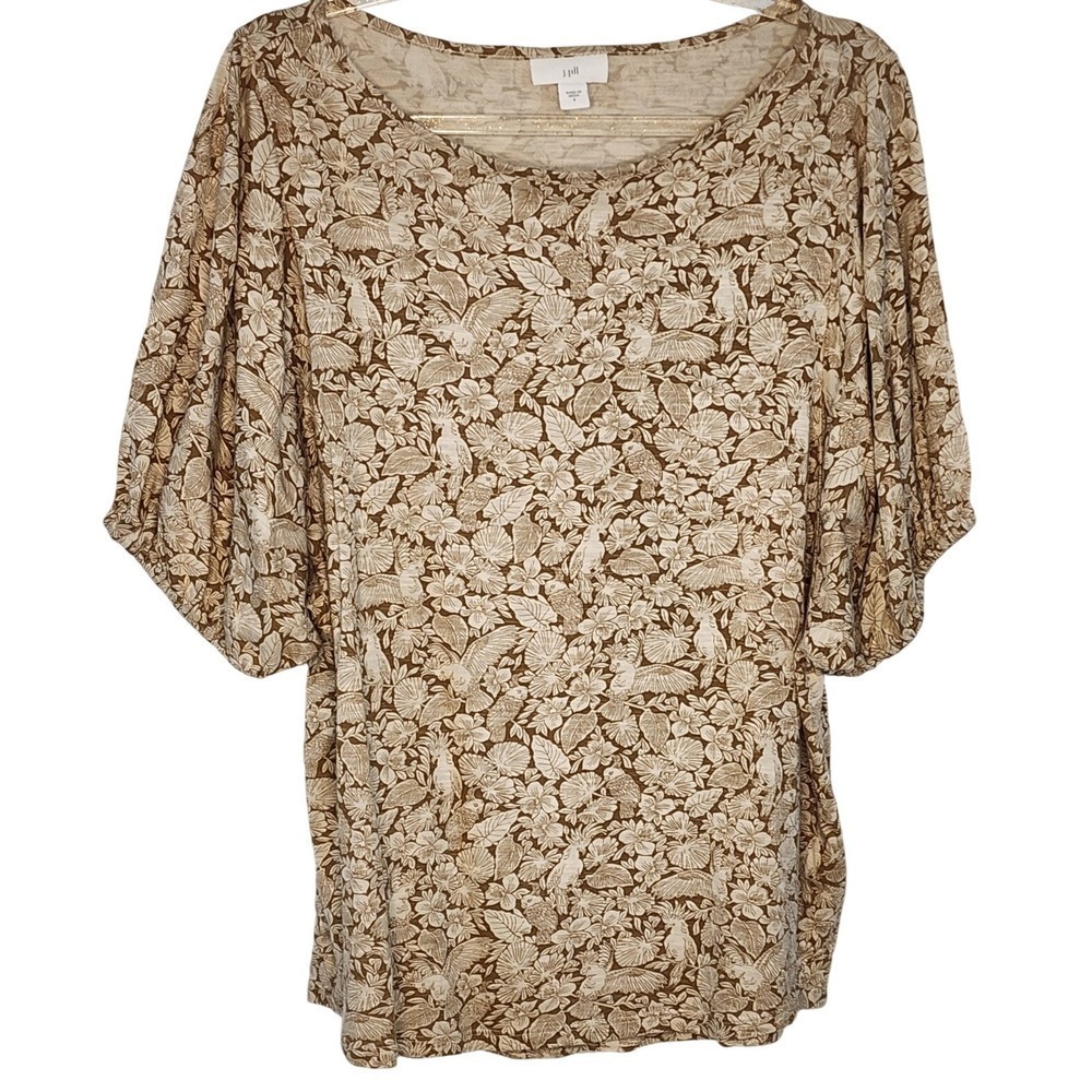 J Jill Soft Floral Print Top S Short Sleeve‎ Lightweight Casual Whimsical Fairy
